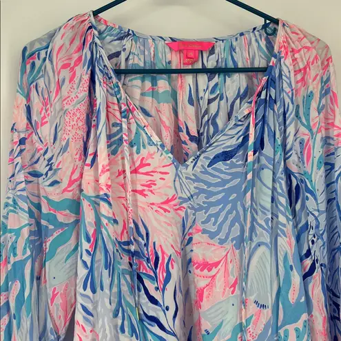 Lilly Pulitzer  Pink and Blue Patterned Top Size XL