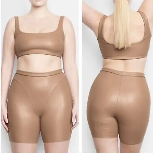 SKIMS faux leather biker short Cement color size S NWT