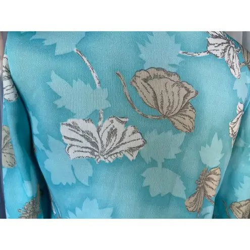 maxi dress with jacket floral blue tan 1970s Size 14