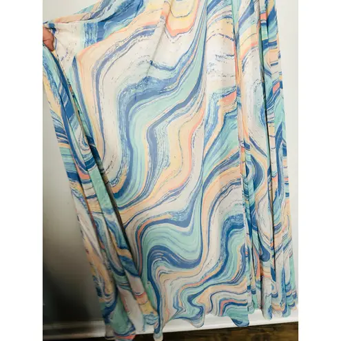 LIV FOSTER Blue Orange Abstract Watercolor Wave Pattern Halter Neck Maxi Size 6
