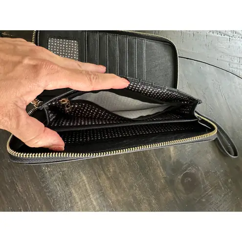 Madison West - Black Faux Leather Wristlet Wallet Organizer with Gold EUC