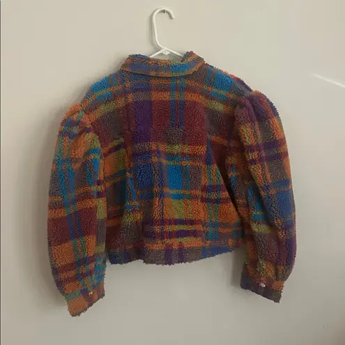 Celiab Assunta Plaid Colorful Check Teddy Jacket New XS Orange