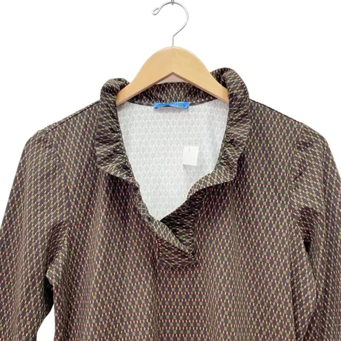J. McLaughlin NWT Durham Ruffle Top Happy Hour Brown Olive Geometric Size Large