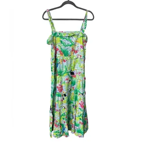 Just Bellina Vanvas Mariko Flutter Maxi Dress Lime Tropical Toucan S Green