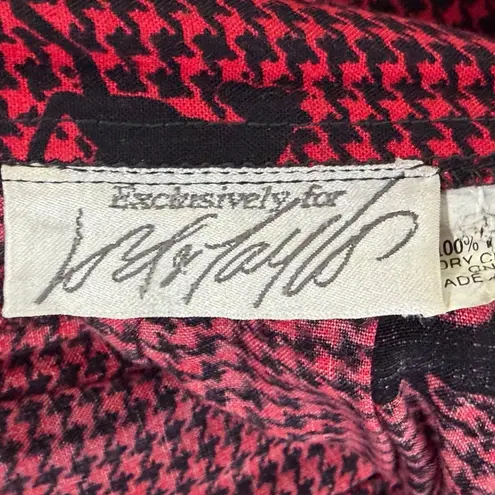 Vintage Lord & Taylor Skirt 4 Red Black Houndstooth Horse Pleated Equestrian 90s