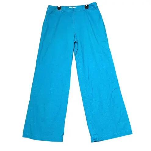 Pendleton Linen Blend Wide Leg Pants Womens 10 Teal Blue Lightweight Boho Casual