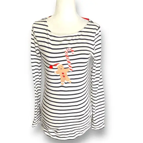 Boden Gingerbread Candy Cane Holiday Stripe Long Sleeve Top Size 4 Festive White