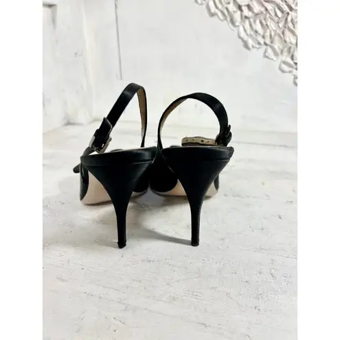 Valentino Garavani Satin Bow Peep Toe Stilettos Heel Slingback Black Womens 38.5