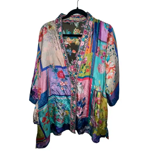 Johnny Was STALLION YENA KIMONO Reversible Silk Colorful Floral Beaded Medium