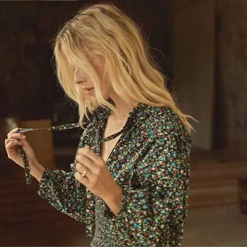 πDOENπ Everly Dress ~ Montpellier Floral Print XS NWOT Black