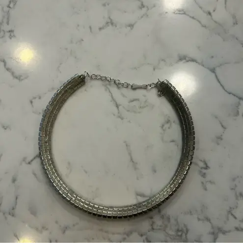 Silver Toned Rhinestone Embellished Choker Collar Necklace