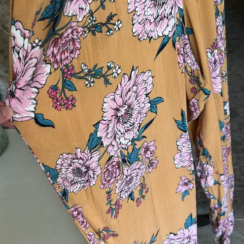 Band of Gypsies Band of Gypsy’s mustard yellow pink floral boho strapless wide leg jumpsuit M - Image 15