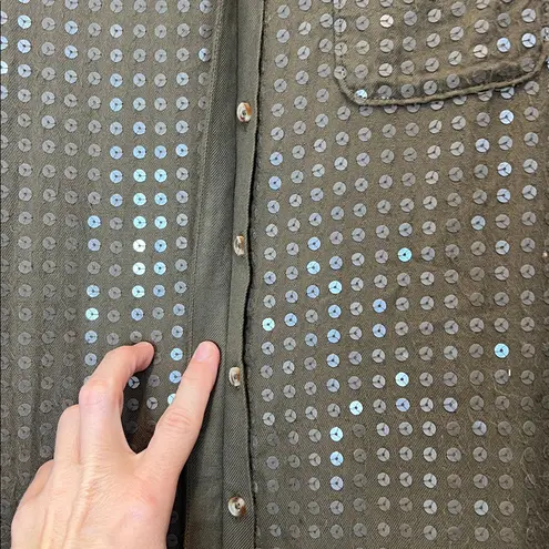 Maeve Brown Sequin button down blouse with front pocket. Size medium.