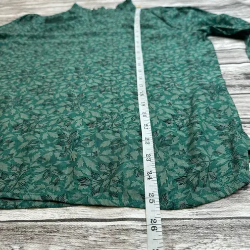 Treasure & Bond Womens High Neck Ruffle Blouse Green Black Floral XS Extra Small