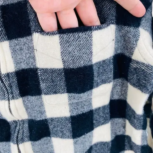 Ralph Lauren Womens L Buffalo Plaid Shacket Black and Ivory Full Zip 100% Wool Size L