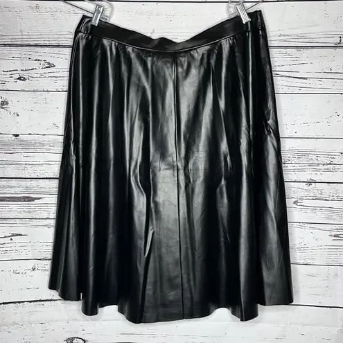 Ashley Stewart NWT Sz 18 Black Faux Leather Elastic Waistband A-Line Midi Skirt
