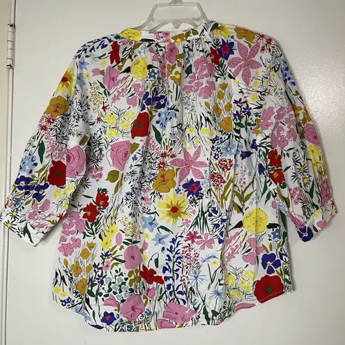 AVARA Diane Multicolor Floral button down blouse Top Size XS White
