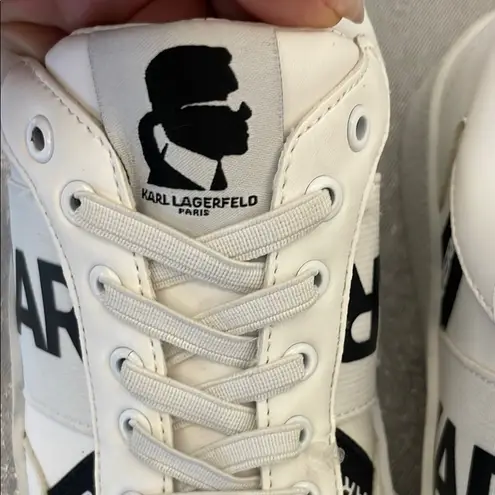 Karl Lagerfeld Paris White Logo Sneakers with Rhinestone Heel-5.5M Women (D10)?
