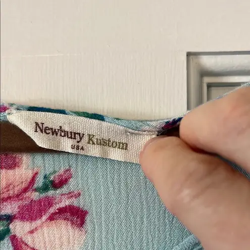 Newbury Kustom Blue and Pink Blouse with Floral Print and Flared Sleeves