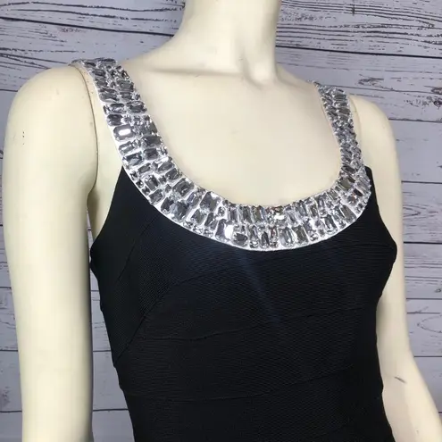 Carmen Marc Valvo , Gem Stones, Metallic Black Bandage Dress size small