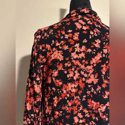 EUC Chaus New York Red, Pink, and Black Floral Open Front Shirt size medium