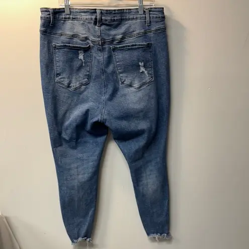 Wax Jean Blue Distressed Ankle Cropped Jeans Plus Size 22