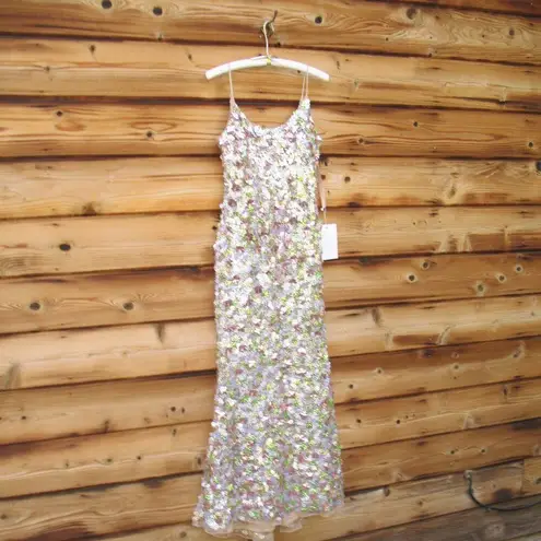 Mac Duggal 6153 Multicolor Sleeveless Floral Paillette Embellished Mesh Gown