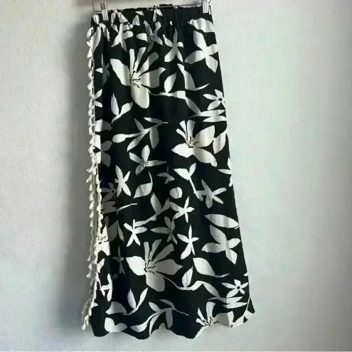 Luukse Tropical‎ Hawaiian Maxi Open Side Tassels Skirt Size Large Black