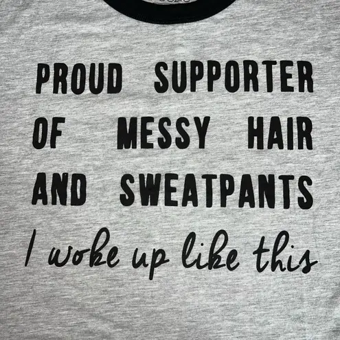 Freeze Womens Crop Top T Shirt Short Sleeve Messy Hair and Sweatpants Gray XL Size undefined