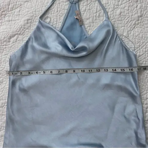 Skies Are Blue Sky Blue Satin Cowl Neck Cami Top