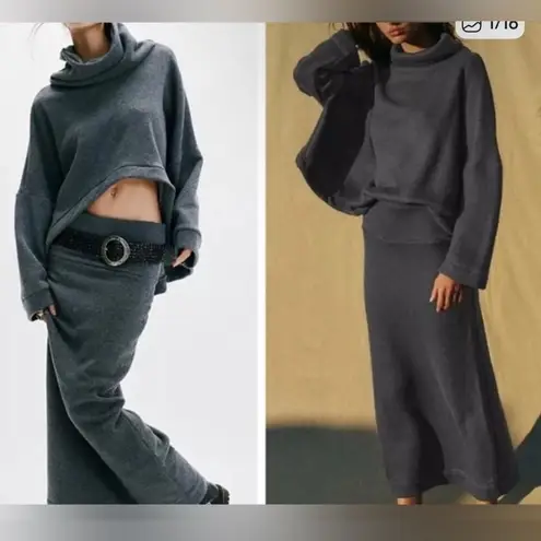 Free People  freest milley knit skirt top set terry gray