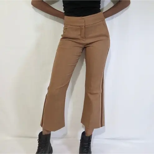 Veronica Beard Cormac Trouser Tan Herringbone Cropped Wide Leg Pants Size 10