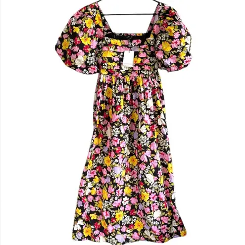 NWT Nobody's Child Nova Puff Sleeve
Black Floral Midi Dress Size 6