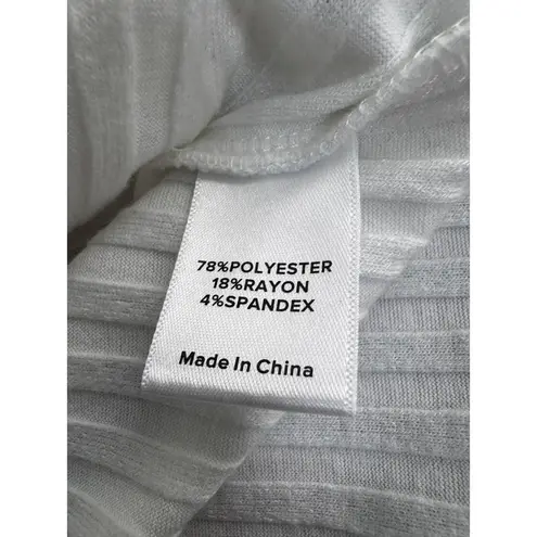 Evereve White Ribbed Square Neckline Half Sleeve Modern Top Size Large