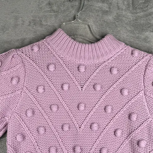 English Factory Lilac Pom Pom Puff Sleeve Sweater Women M Textured Popcorn Knit