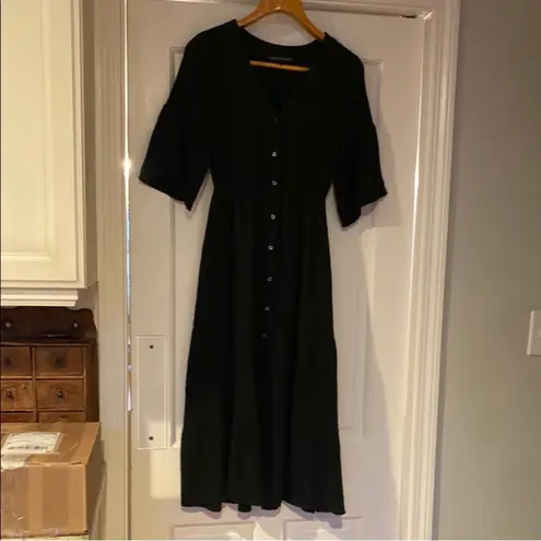 Saks 5th Avenue Saks Fifth Avenue Black Gauze Button Down Midi Dress Bell Sleeves Size Small