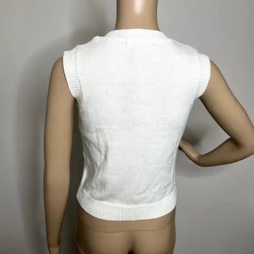 Smiley Design Jacquard Knit Sweater Vest Top White Size M