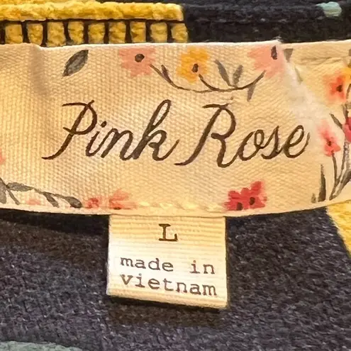 Pink Rose   Women’s Large Navy Yellow Adjustable‎ Strap Faux Button Detail Top