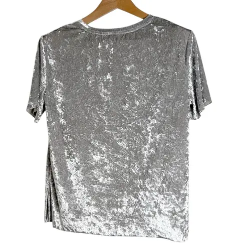 Massini Women’s Crashed Velvet Top Grey Crew neck Short Sleeve Blouse size M