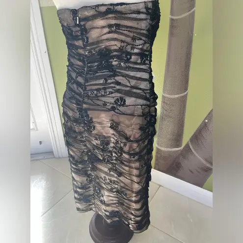 Ricki Freeman for Teri Jon strapless silk cocktail dress Size 8 tan/black