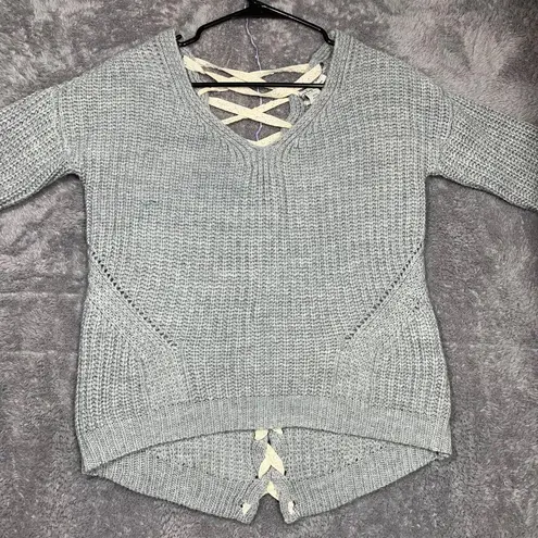 American Rag Cie Women’s Gray Lace Up Back Sweater Size S Acrylic Long Sleeve