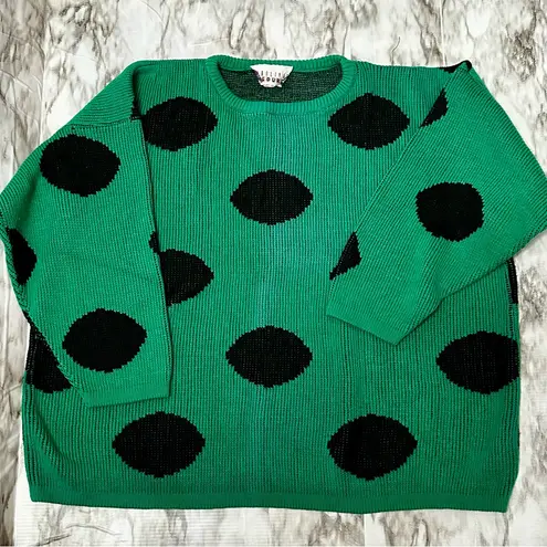 Bold Green and Large Black Polka Dot Sweater 80s Vintage Oversized Vibrant Cool Size undefined