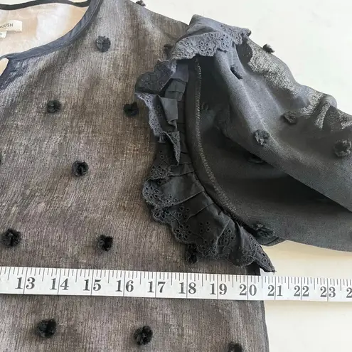 Manoush Black Tulle Polka Dot Long Sleeve Split Tie Neck Shift Maxi Dress sz 38