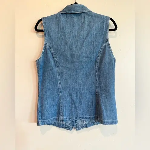Hunt Club VTG blue denim button down sleeveless western shirt vest size medium