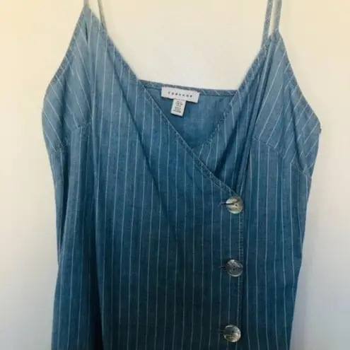 Topshop  Blue Jean Pin Stripe Fold Over Pearl Button Dress- Size 8