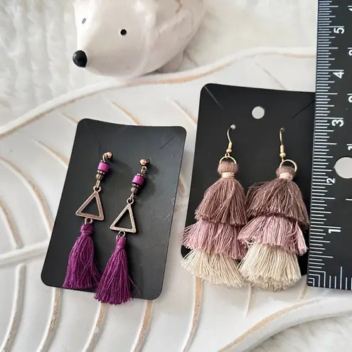Tassel Boho Triangle Earrings Set Women Purple Brown Cream Dangle Ombre Jewelry