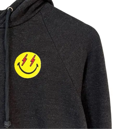 Aviator Nation Smiley Bold Eyes Cropped Hoodie Dark Heathered Gray Small