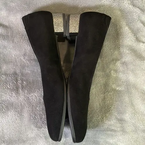Harlon black suede comfort insole glitter crystal sparkle low heel slip on flat Size 9.5