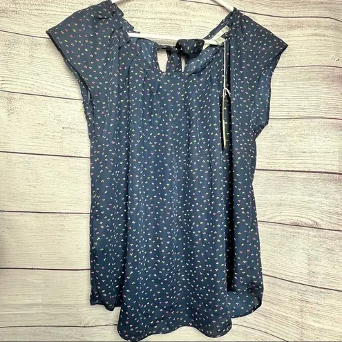 Lauren Conrad Womens Pleated Neck Tie back Short Sleeve Blouse Sz M Size M