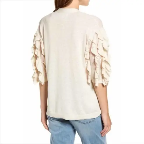 Rachel Parcell Ruffle Sleeve Cardigan Oatmeal S